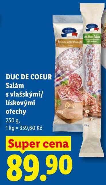 DUC DE COEUR Salám s vlašskými/lískovými ořechy, 250g 