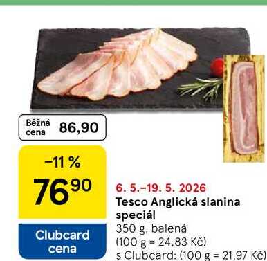 Tesco Anglická slanina speciál, 350 g, balená