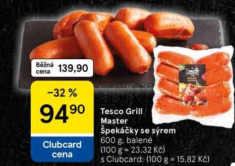 Tesco Grill Master Špekáčky se sýrem, 600 g, balené  