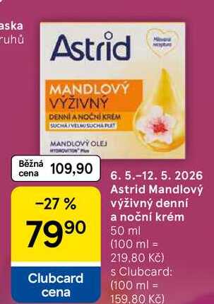 Astrid Mandlový výživný denní a noční krém, 50 ml  