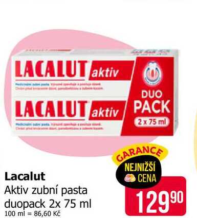 Lacalut Aktiv zubní pasta duopack 2x 75 ml 