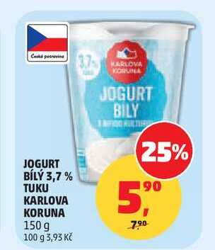 JOGURT BÍLÝ 3,7% TUKU KARLOVA KORUNA, 150 g  