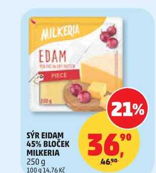 SÝR EIDAM 45% BLOČEK MILKERIA, 250 g  
