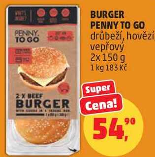 BURGER PENNY TO GO drůbeží, 2x 150 g 