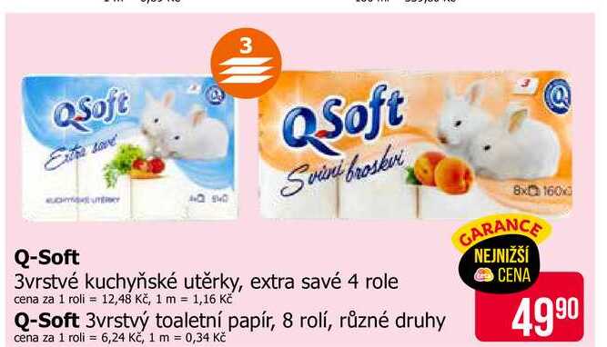 QSoft 3vrstvé kuchyňské utěrky, extra savé 4 role