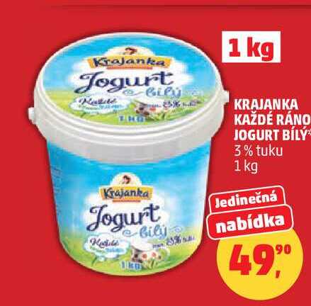 KRAJANKA KAŽDÉ RÁNO JOGURT BÍLÝ 3% tuku, 1 kg 