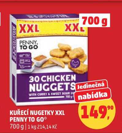 KUŘECÍ NUGETKY XXL PENNY TO GO, 700 g 
