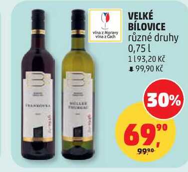 VELKÉ BÍLOVICE různé druhy, 0,75 l