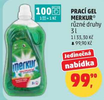 PRACÍ GEL MERKUR různé druhy, 3 l 