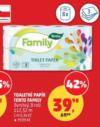 TOALETNÍ PAPÍR TENTO FAMILY, 3vrstvý, 8 rolí 