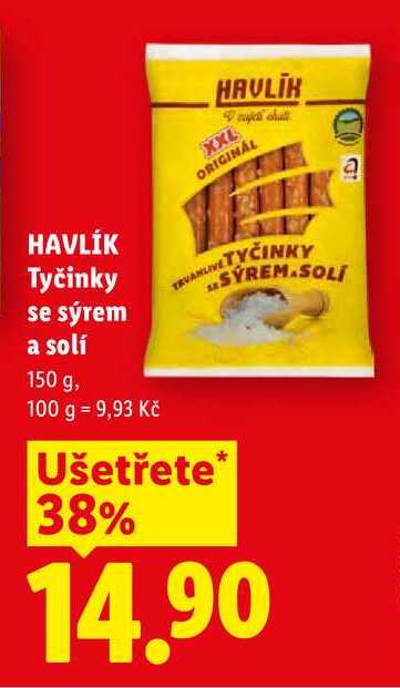 HAVLÍK Tyčinky se sýrem a solí, 150 g  