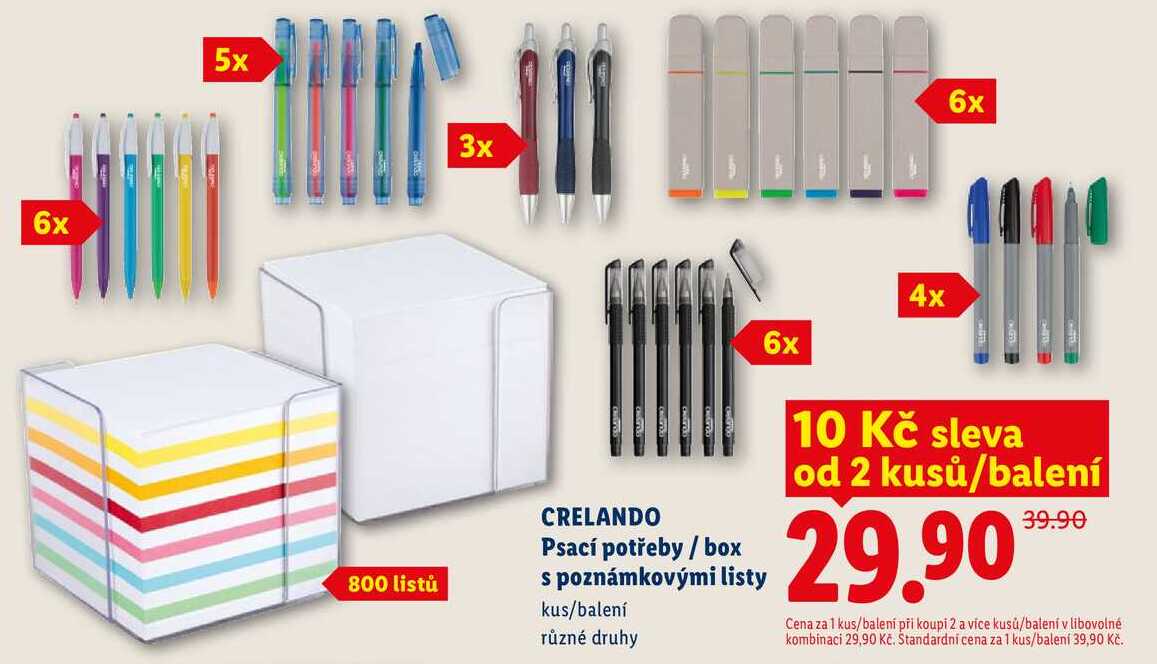 CRELANDO Psací potřeby/box s poznámkovými listy 
