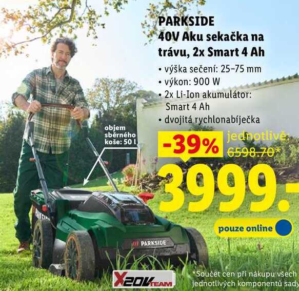 PARKSIDE 40V Aku sekačka na trávu, 2x Smart 4 Ah