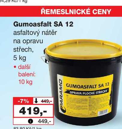 Gumoasfalt SA 12 asfaltový nátěr na opravu střech, 5 kg 