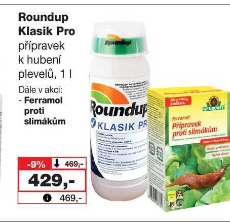 Roundup Klasik Pro přípravek k hubení plevelů, 1l