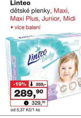 Linteo dětské plenky, Maxi, Maxi Plus, Junior, Midi • více balení 