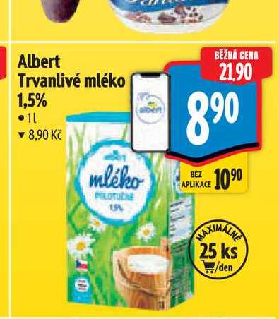 Albert Trvanlivé mléko 1,5%  1 l
