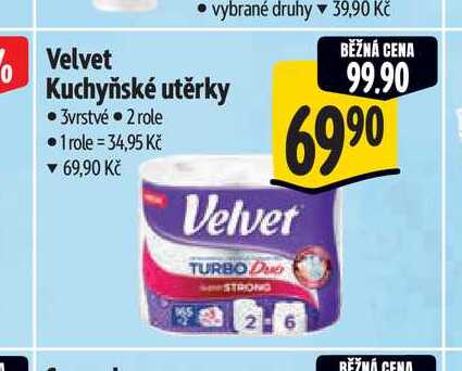 Velvet  Kuchyňské utěrky 3vrstvé  2 role  