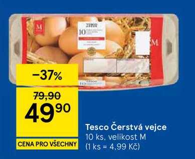 Tesco Čerstvá vejce, 10 ks, velikost M  
