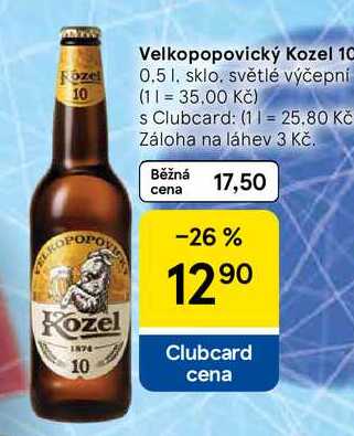 Velkopopovický Kozel 10, 0.5 l, sklo, světlé výčepní  