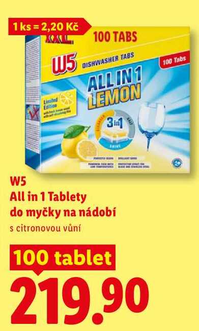 W5 All in 1 Tablety do myčky na nádobí, 100 tablet