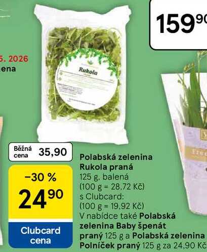 Polabská zelenina Rukola praná, 125 g, balená  