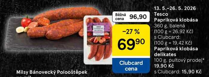 Tesco Papriková klobása, 360 g, balená 