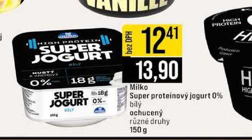 Milko Super proteinový jogurt 0% bily achucený různé druhy 150 g 