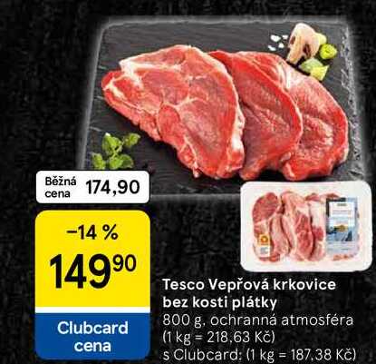 Tesco Vepřová krkovice bez kosti plátky, 800 g