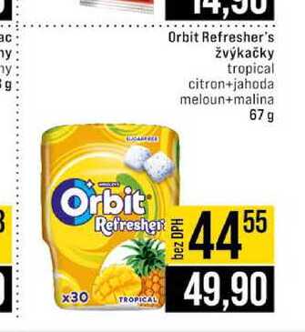 Orbit Refresher's žvýkačky tropical citron+jahoda meloun+malina 67 g