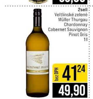 2sell Veltlínské zelené Müller Thurgau Chardonnay Cabernet Sauvignon Pinot Gris 1l