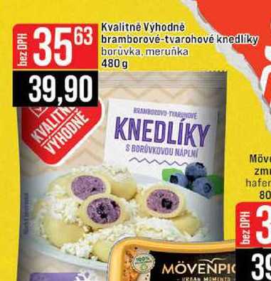 Kvalitně Výhodně bramborové-tvarohové knedlíky boruvka, meruňka 480 g