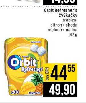 Orbit Refresher's žvýkačky tropical citron+jahoda meloun+malina 67 g 