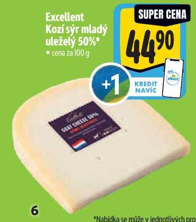 Excellent Kozí sýr mladý uleželý 50%*, 100 g 