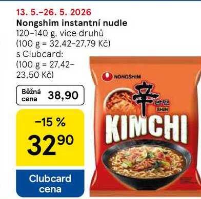 Nongshim instantní nudle, 120-140 g 