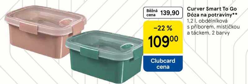 Curver Smart To Go Dóza na potraviny, 1.2 l, obdélníková s příborem, mističkou a táckem, 2 barvy  