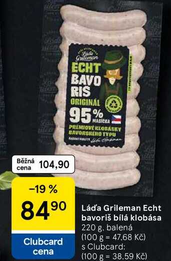 Láda Grileman Echt bavoriš bílá klobása, 220 g, balená 