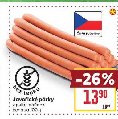 Javořické párky z pultu lahůdek cena za 100 g 