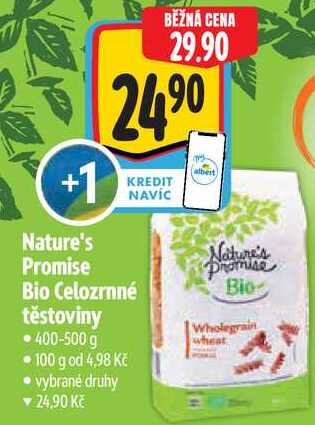 Nature's Promise Bio Celozrnné těstoviny, 400-500 g