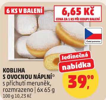 KOBLIHA S OVOCNOU NÁPLNÍ s příchutí meruněk, rozmrazeno, 6x 65 g 