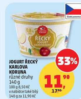 JOGURT ŘECKÝ KARLOVA KORUNA různé druhy, 140g  