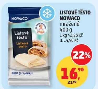 LISTOVÉ TĚSTO NOWACO mražené, 400 g 