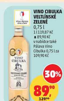 VINO CIBULKA VELTLÍNSKÉ ZELENÉ, 0,75 l 