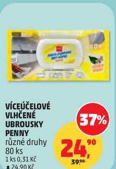 VÍCEÚČELOVÉ VLHČENÉ UBROUSKY PENNY různé druhy, 80 ks  