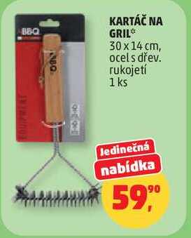 KARTÁČ NA GRIL 30 x 14 cm, ocel s dřev. rukojetí, 1 ks  