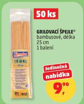 GRILOVACÍ ŠPEJLE bambusové, délka 25 cm, 1 balení  