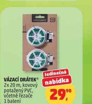 VÁZACÍ DRÁTEK 2x 20 m, kovový potažený PVC, včetně řezače, 1 balení