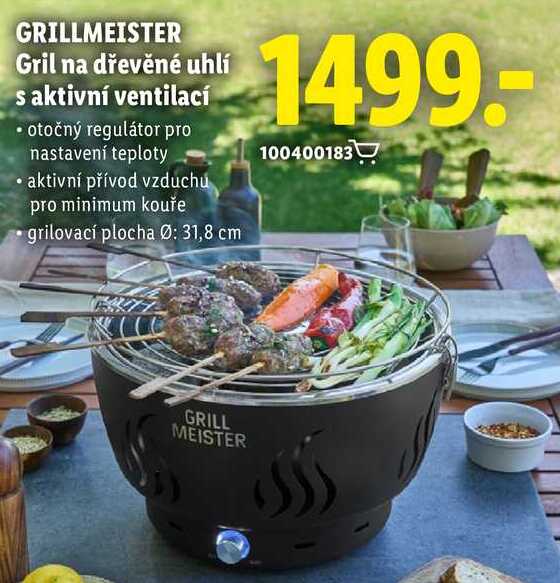 GRILLMEISTER Gril na dřevěné uhlí s aktivní ventilací  
