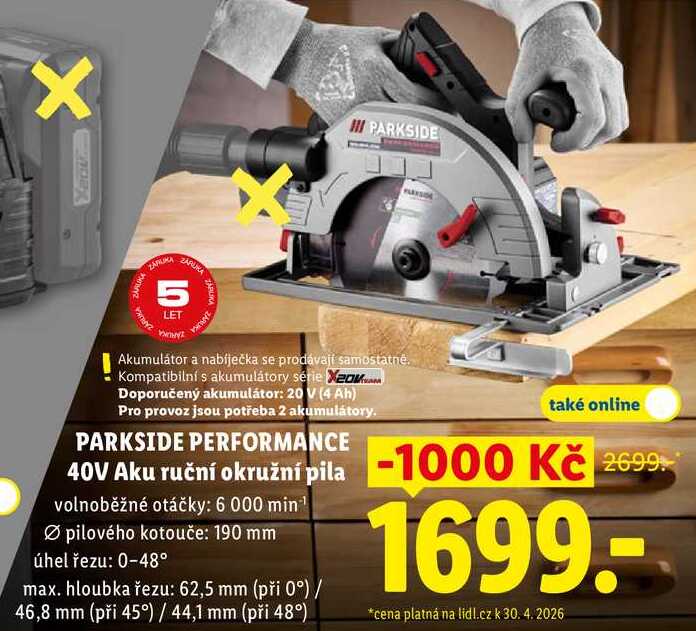 PARKSIDE PERFORMANCE 40V Aku ruční okružní pila