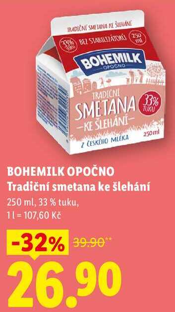 BOHEMILK OPOČNO Tradiční smetana ke šlehání,250 ml